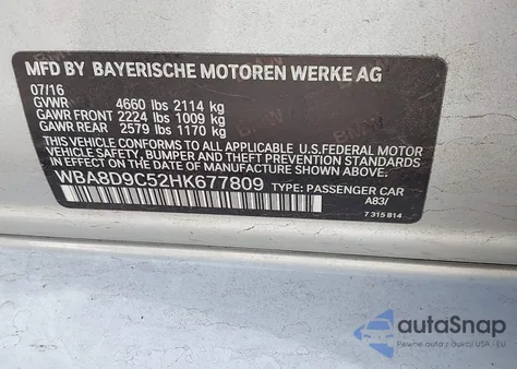 2017 BMW 330I xDrive из США, поврежденный, VIN WBA8D9C52HK677809